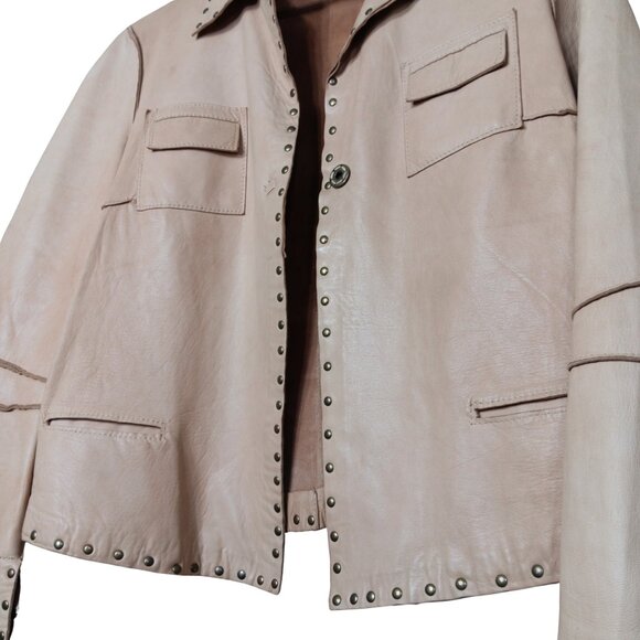 Blur Italian Leather Panama Tan Brown Luxury Studded Jacket Distressed - Picture 4 of 12